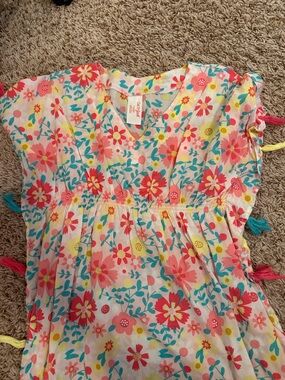 Cat & Jack Girls' Floral V-Neck Dress - Coral, Teal & Yellow